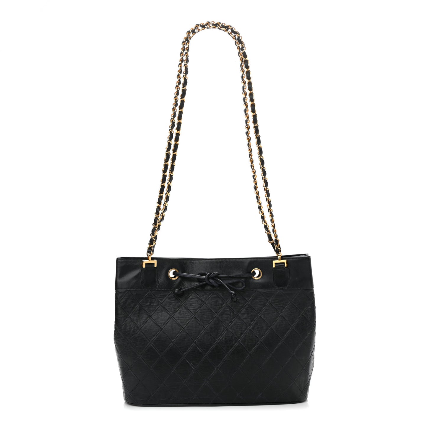 Calfskin Quilted Drawstring Shopping Tote Blue