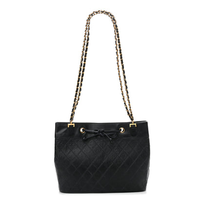 Chanel Calfskin Quilted Drawstring Shopping Tote Blue 1 of 8