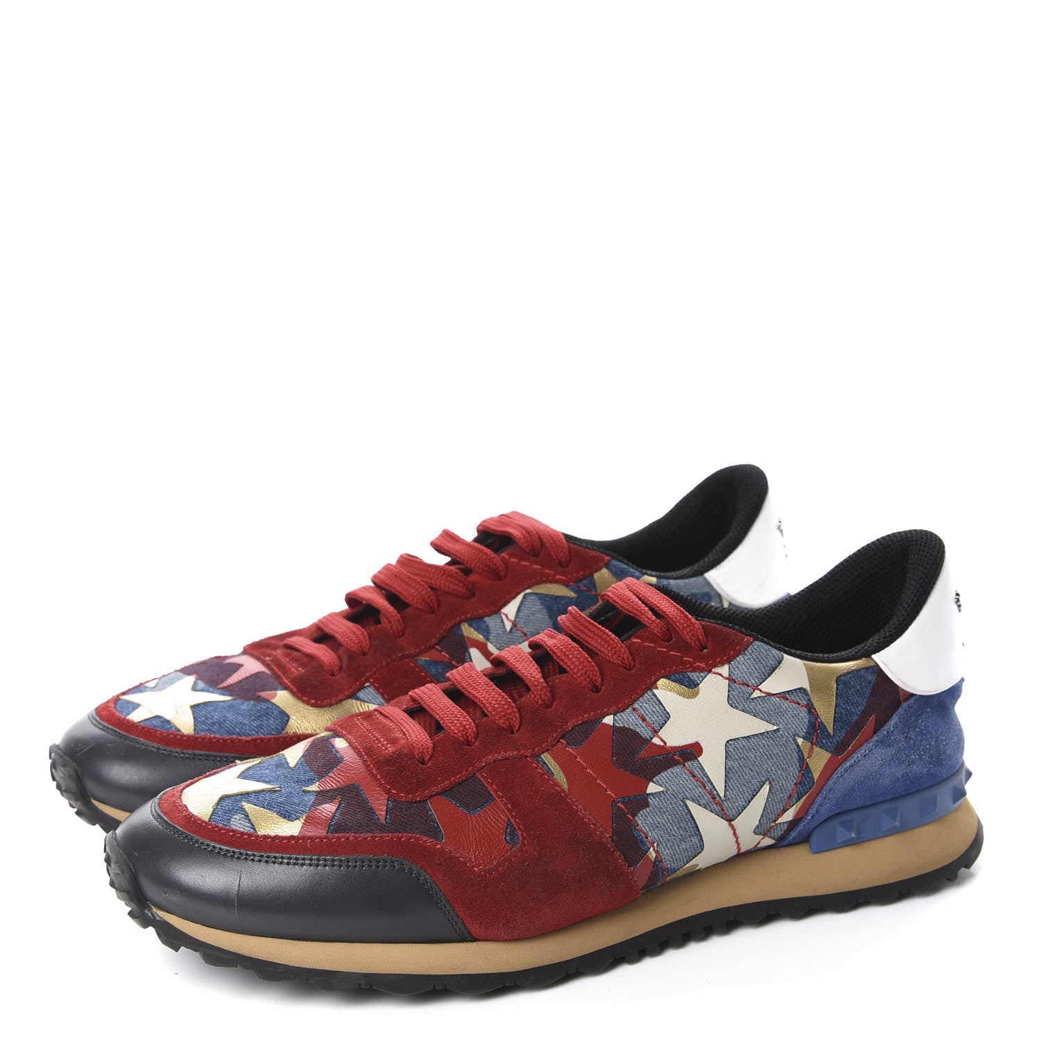 Valentino Garavani Denim Suede Camustars Mens Rockrunner Sneakers 44 Blue Red 3 of 8