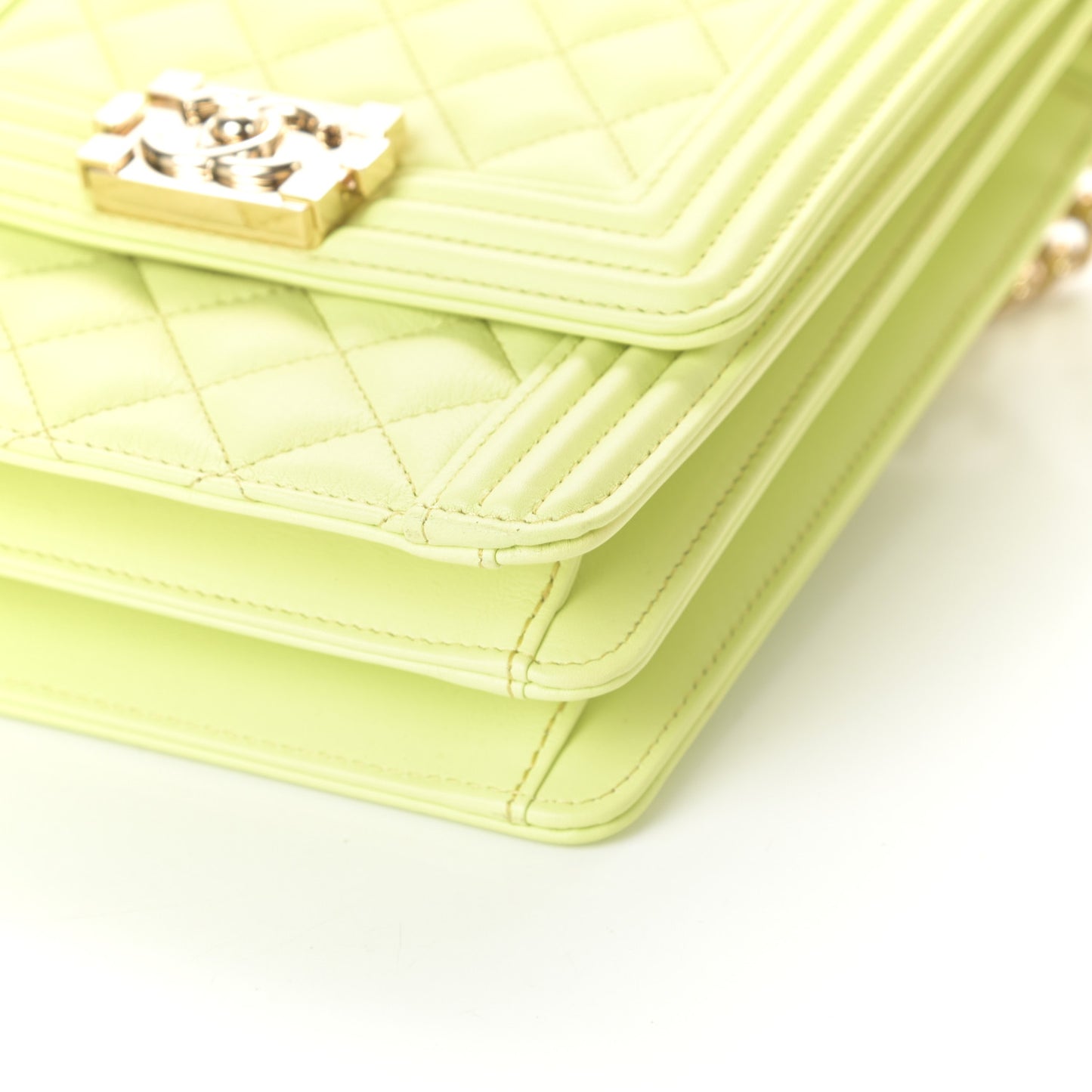 Calfskin Quilted North South Boy Flap Light Green