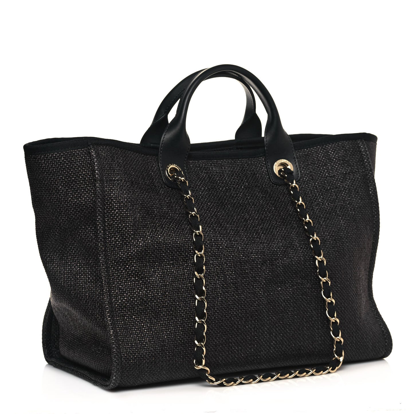 Woven Straw Raffia Large Deauville Tote Black