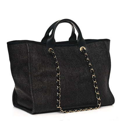 Chanel Woven Straw Raffia Large Deauville Tote Black 3 of 12