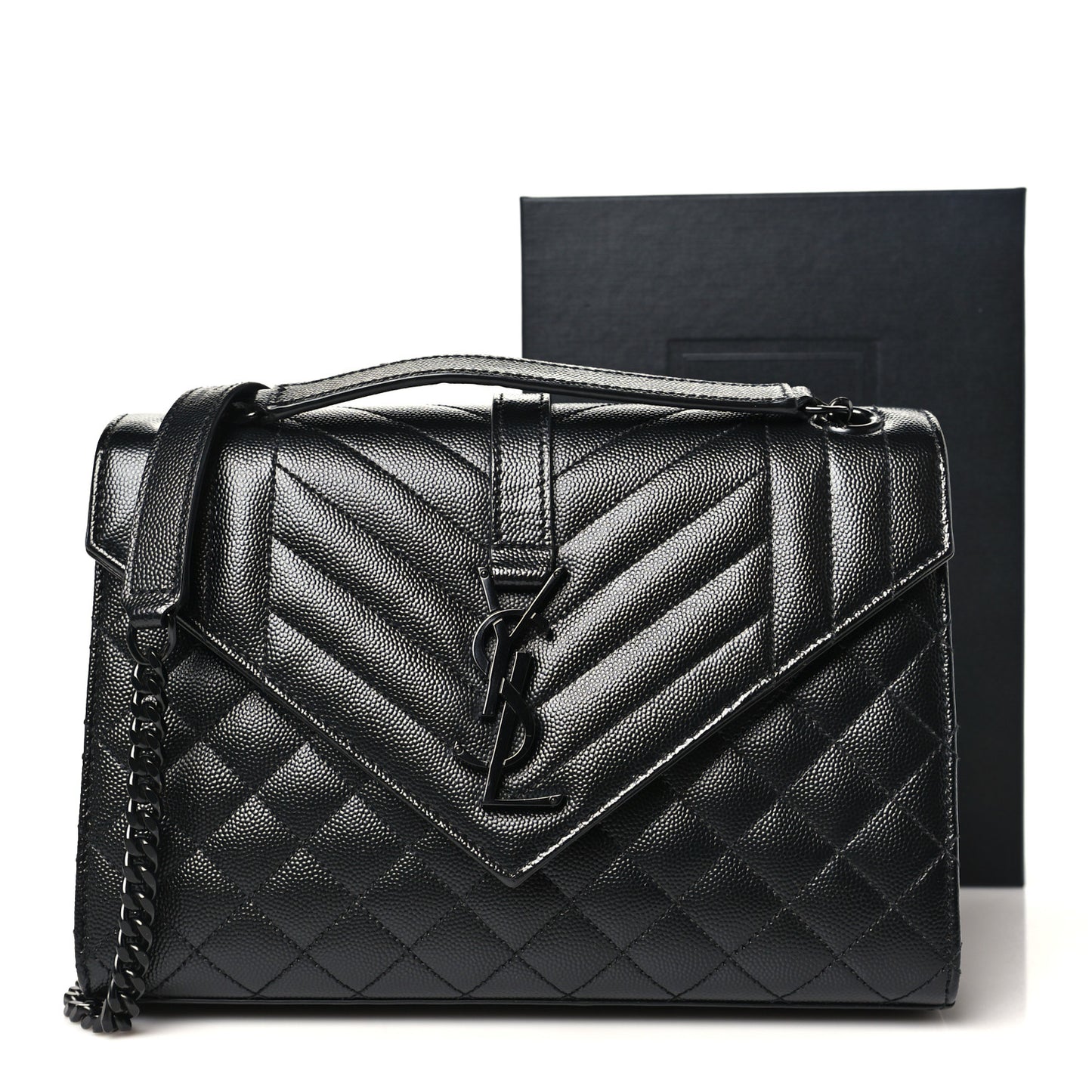 Grain De Poudre Textured Mixed Matelasse Triquilt Medium Monogram Monochrome Satchel Black