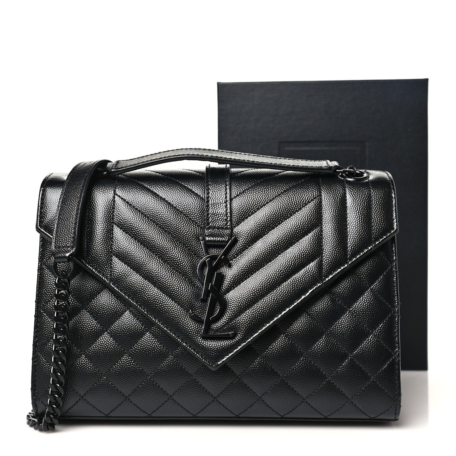 Saint Laurent Grain De Poudre Textured Mixed Matelasse Triquilt Medium Monogram Monochrome Satchel Black 10 of 10