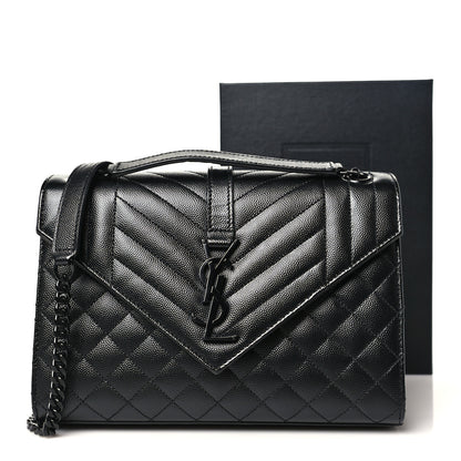 Saint Laurent Grain De Poudre Textured Mixed Matelasse Triquilt Medium Monogram Monochrome Satchel Black 10 of 10