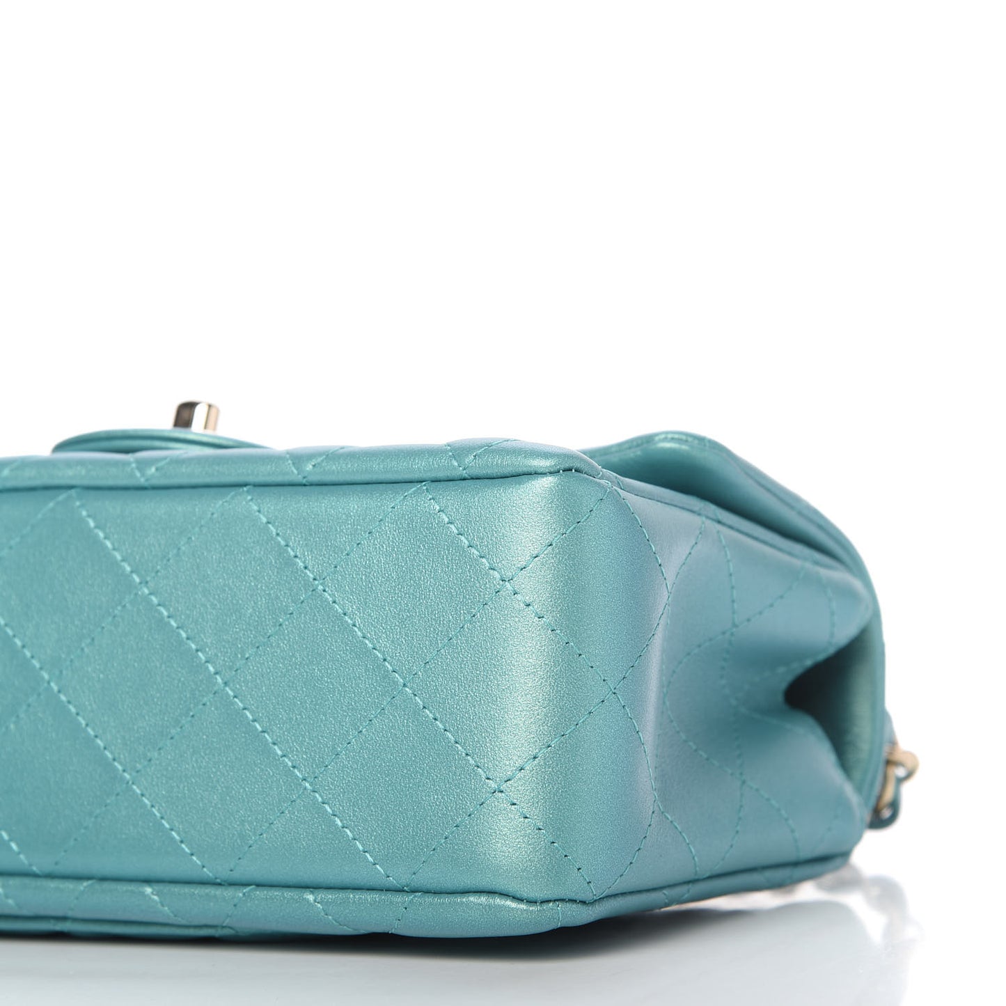 Iridescent Calfskin Quilted Mini Rectangular Flap Green