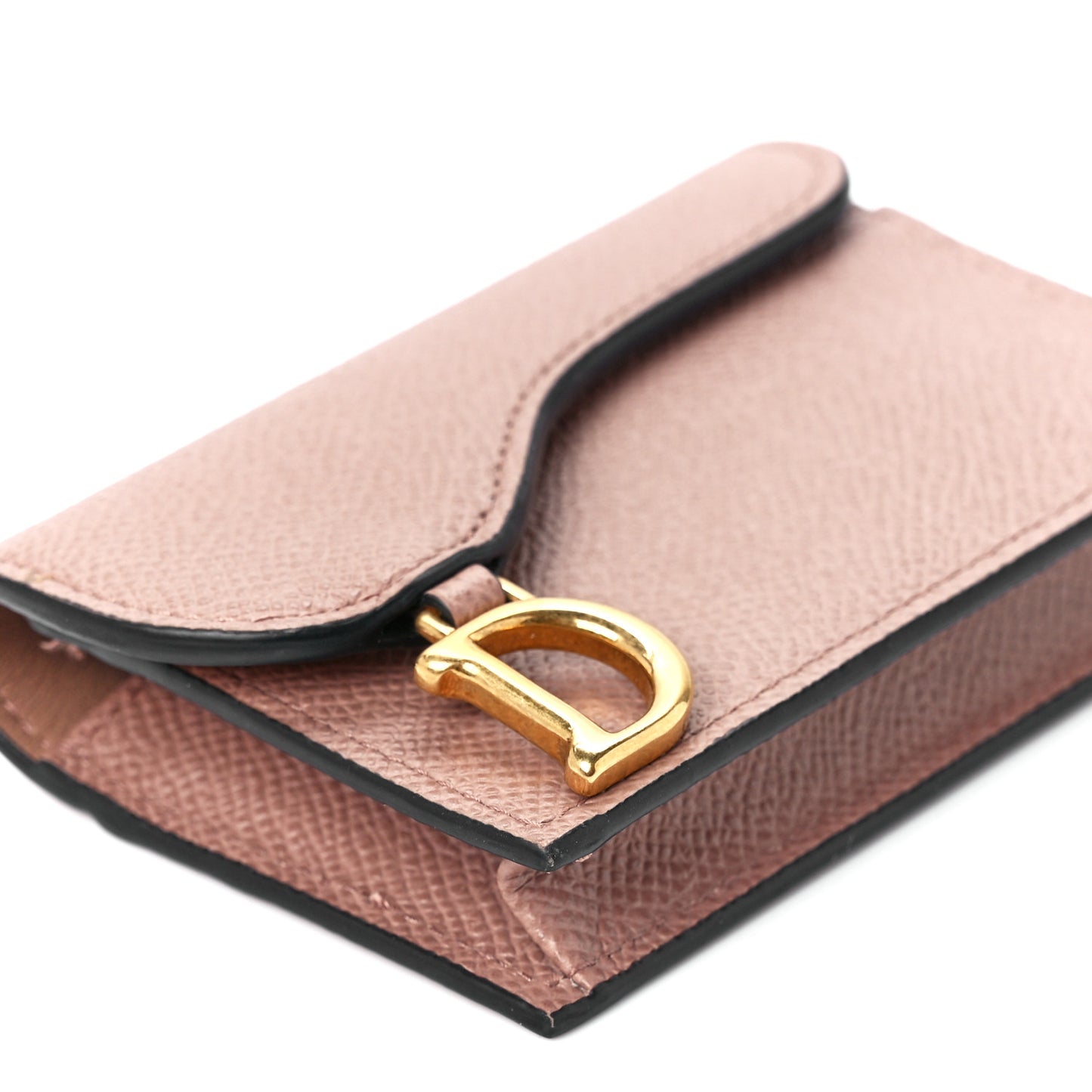 Grained Calfskin Saddle Card Holder Blush