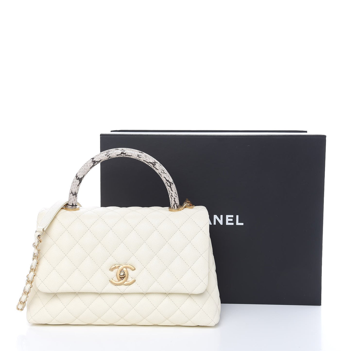 Caviar Elaphe Quilted Small Coco Handle Flap Ivory