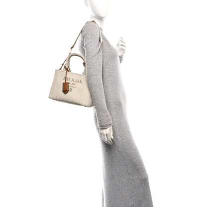 Prada Canvas Mistolino Ricamo Small Logo Tote Naturale 3 of 10