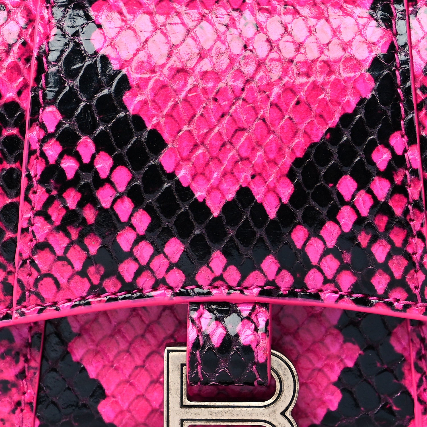 Balenciaga Shiny Calfskin Python Effect Hourglass Top Handle Bag Mini Fuchsia Black 8 of 10