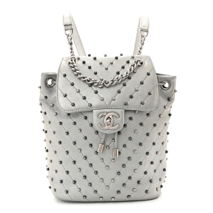 Chanel Metallic Lambskin Chevron Quilted Studded Stud Wars Backpack Silver 1 of 11