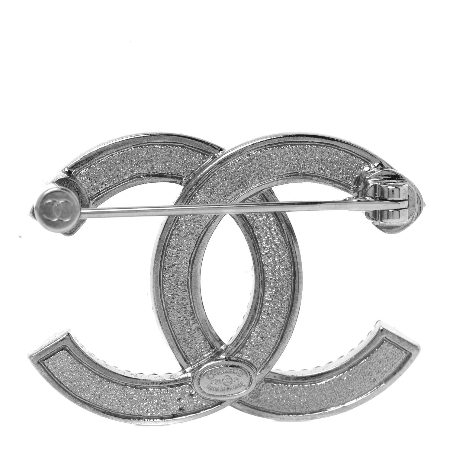 Chanel Crystal Chain CC Brooch Silver 3 of 5