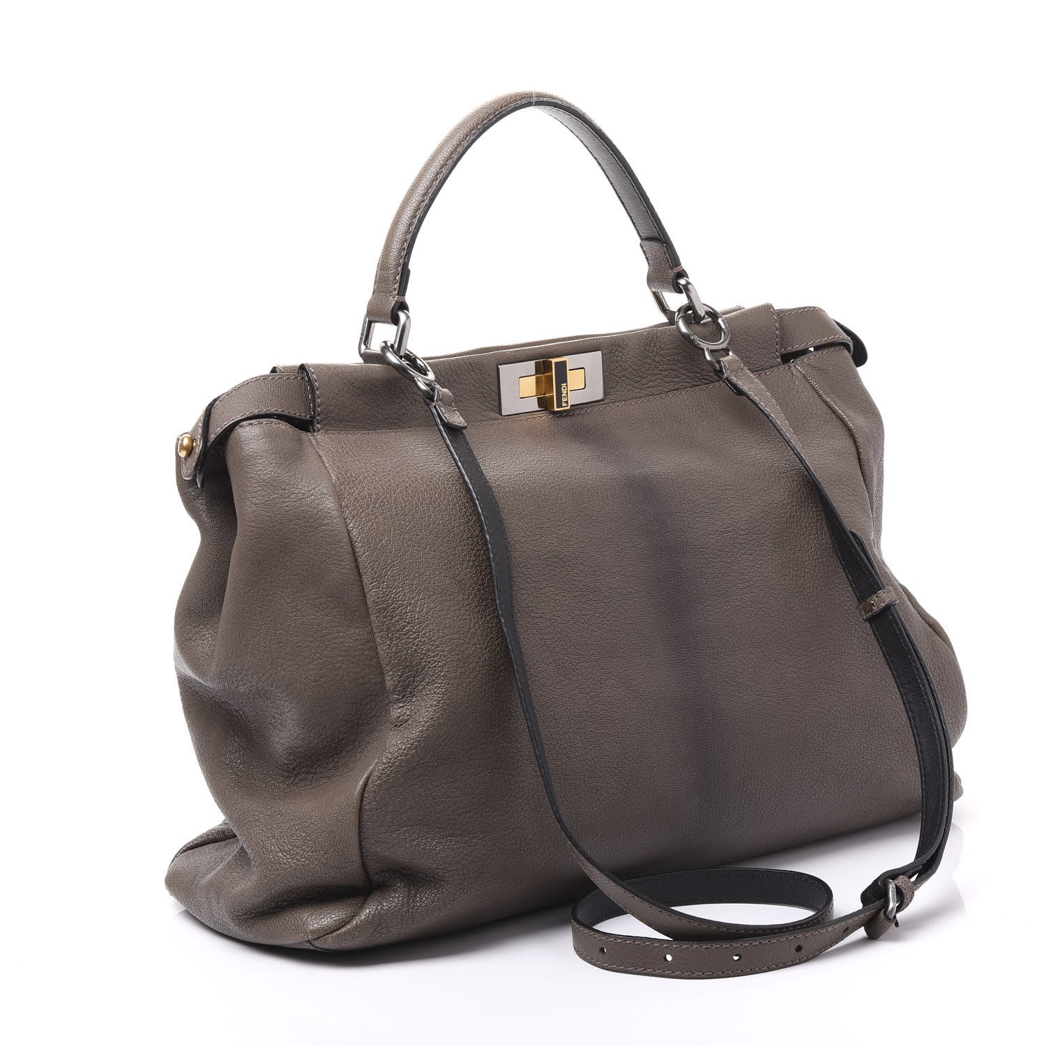 Fendi Goatskin Zucca Large Peekaboo Iconic Satchel Taupe Tobacco Moro 2 of 8