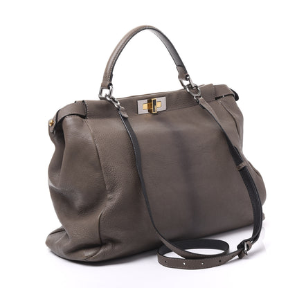 Fendi Goatskin Zucca Large Peekaboo Iconic Satchel Taupe Tobacco Moro 2 of 8