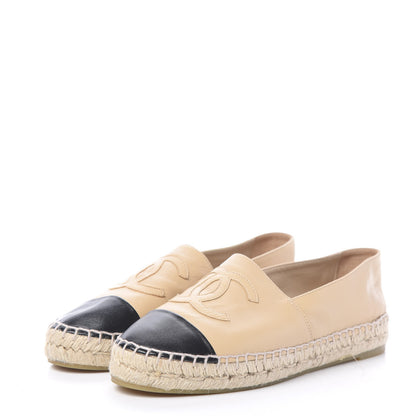Chanel Lambskin CC Espadrilles 37 Beige Black 3 of 10