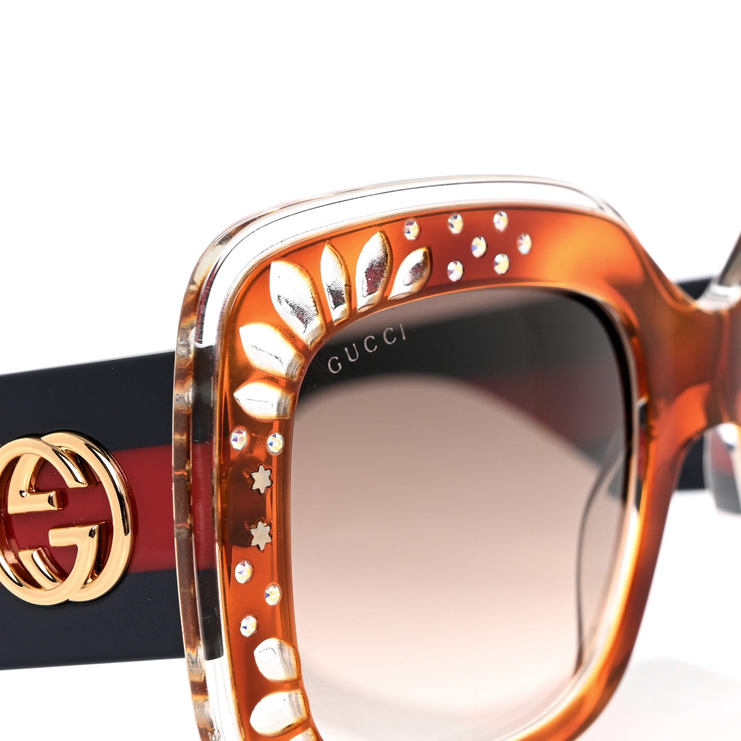 Gucci Acetate Crystals Web Square Frame GG3862/S Sunglasses Brown 8 of 8