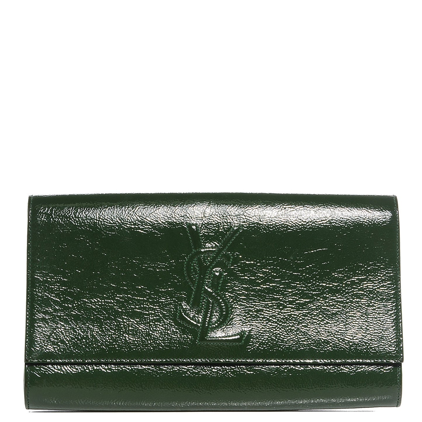 Distressed Patent Large Belle De Jour Clutch Green