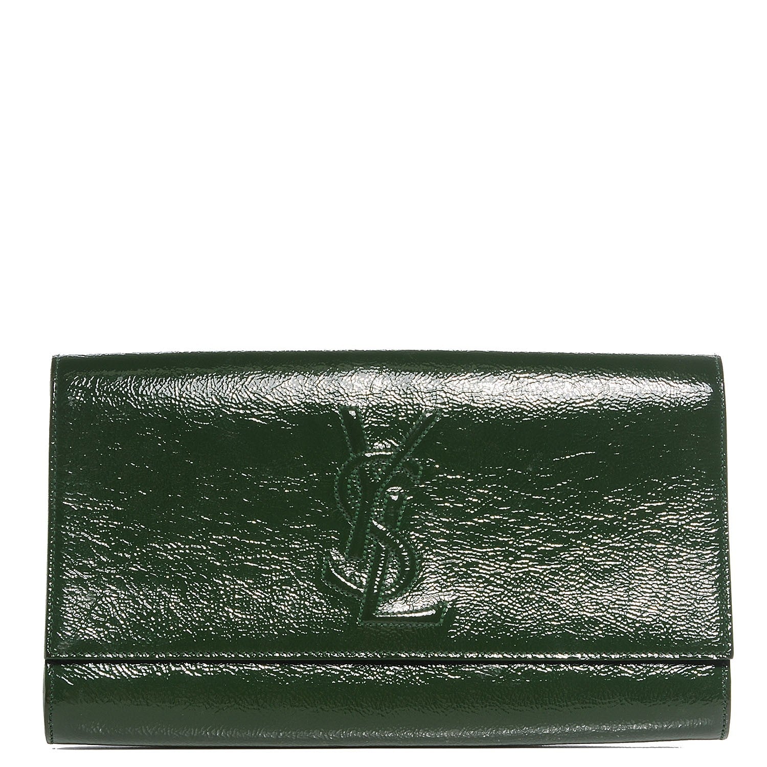 Saint Laurent Distressed Patent Large Belle De Jour Clutch Green 1 of 6