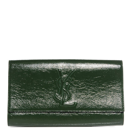 Saint Laurent Distressed Patent Large Belle De Jour Clutch Green 1 of 6