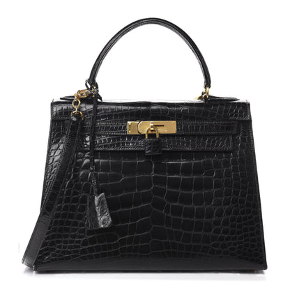 Hermes Shiny Alligator Kelly Sellier 28 Black 1 of 10
