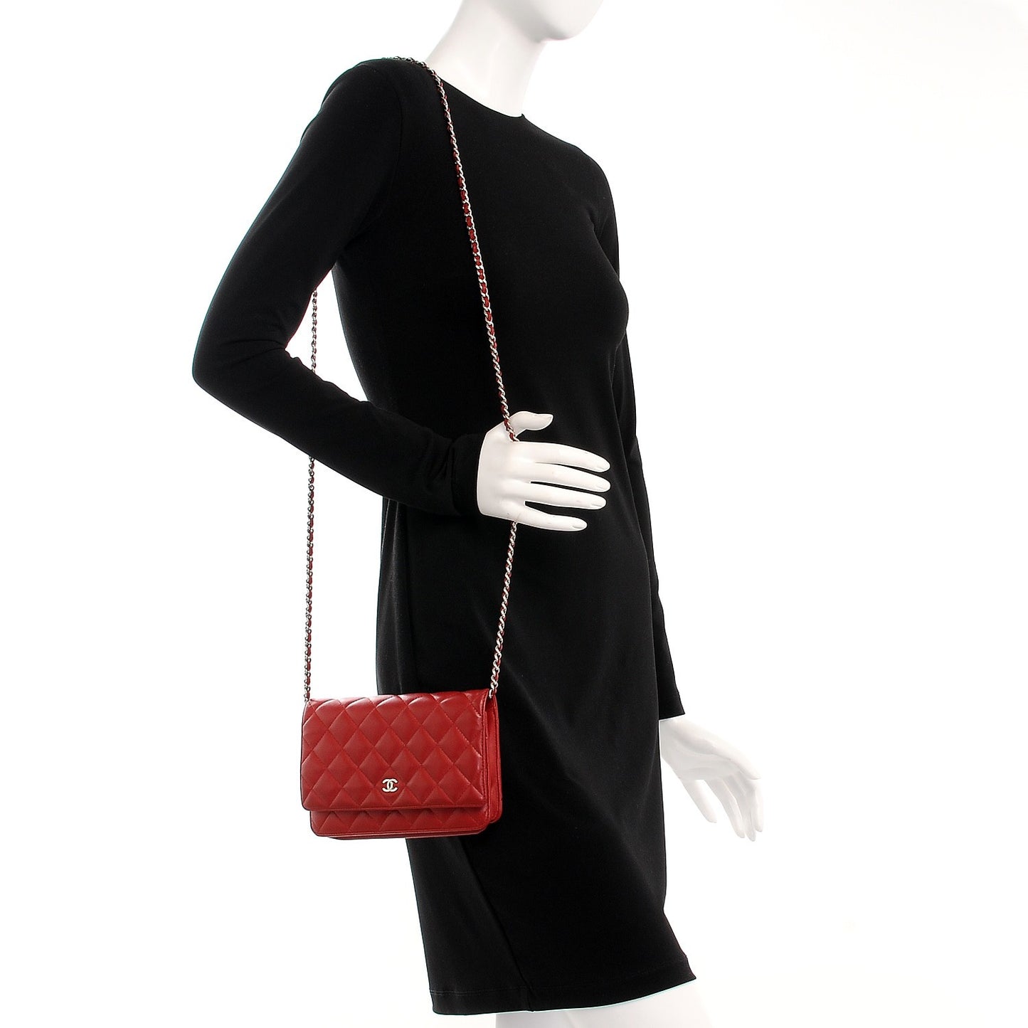 Lambskin Quilted Wallet On Chain WOC Red