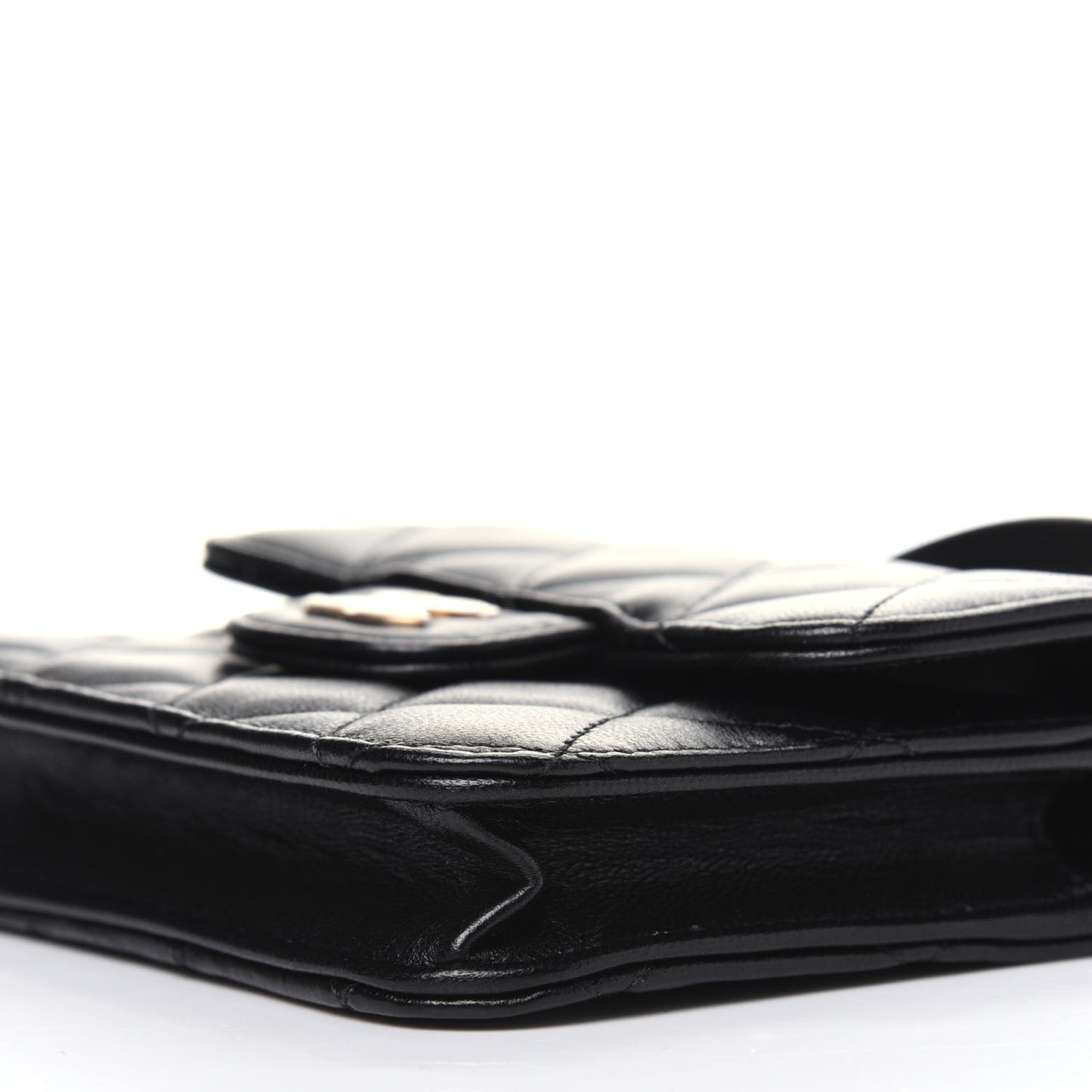 Lambskin Quilted Top Handle Flap Coin Purse With Chain Black