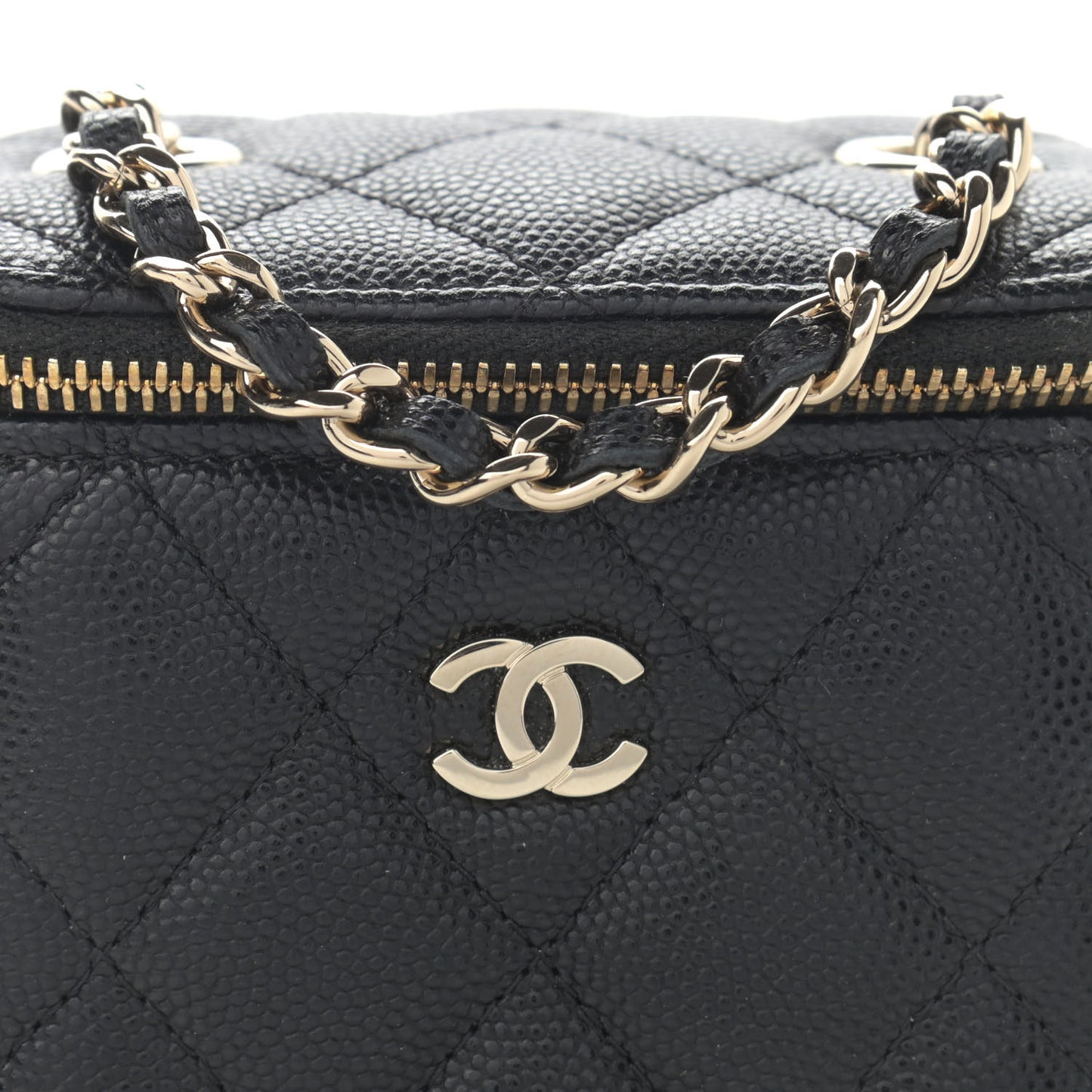 Caviar Quilted Mini Vanity Case With Chain Black