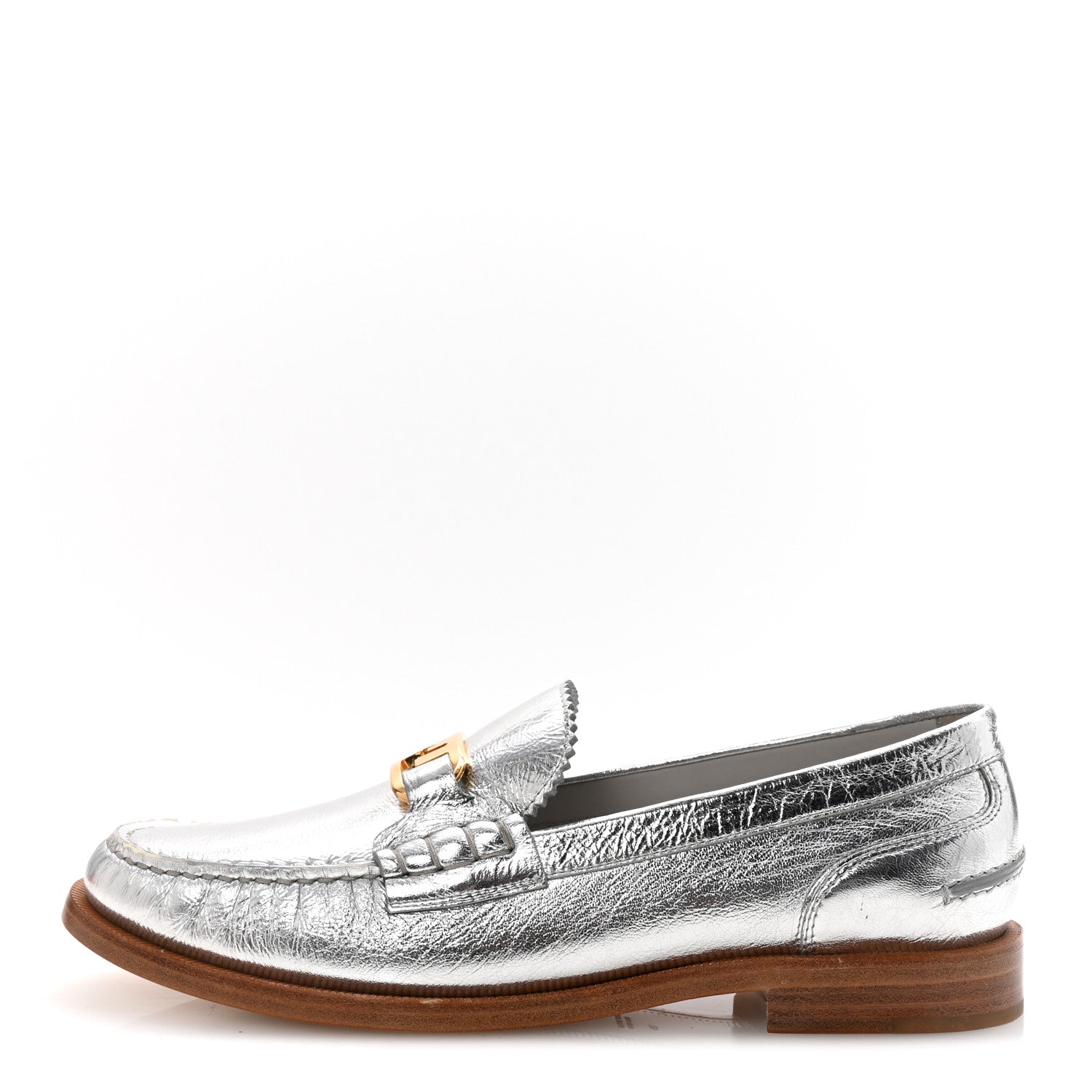 Fendi Metallic Vitello Womens O'Lock Loafers 39 Argento 1 of 8
