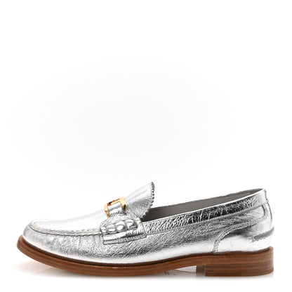 Fendi Metallic Vitello Womens O'Lock Loafers 39 Argento 1 of 8