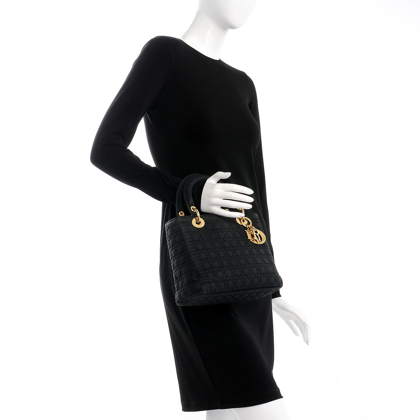 Nylon Cannage Medium Lady Dior Black