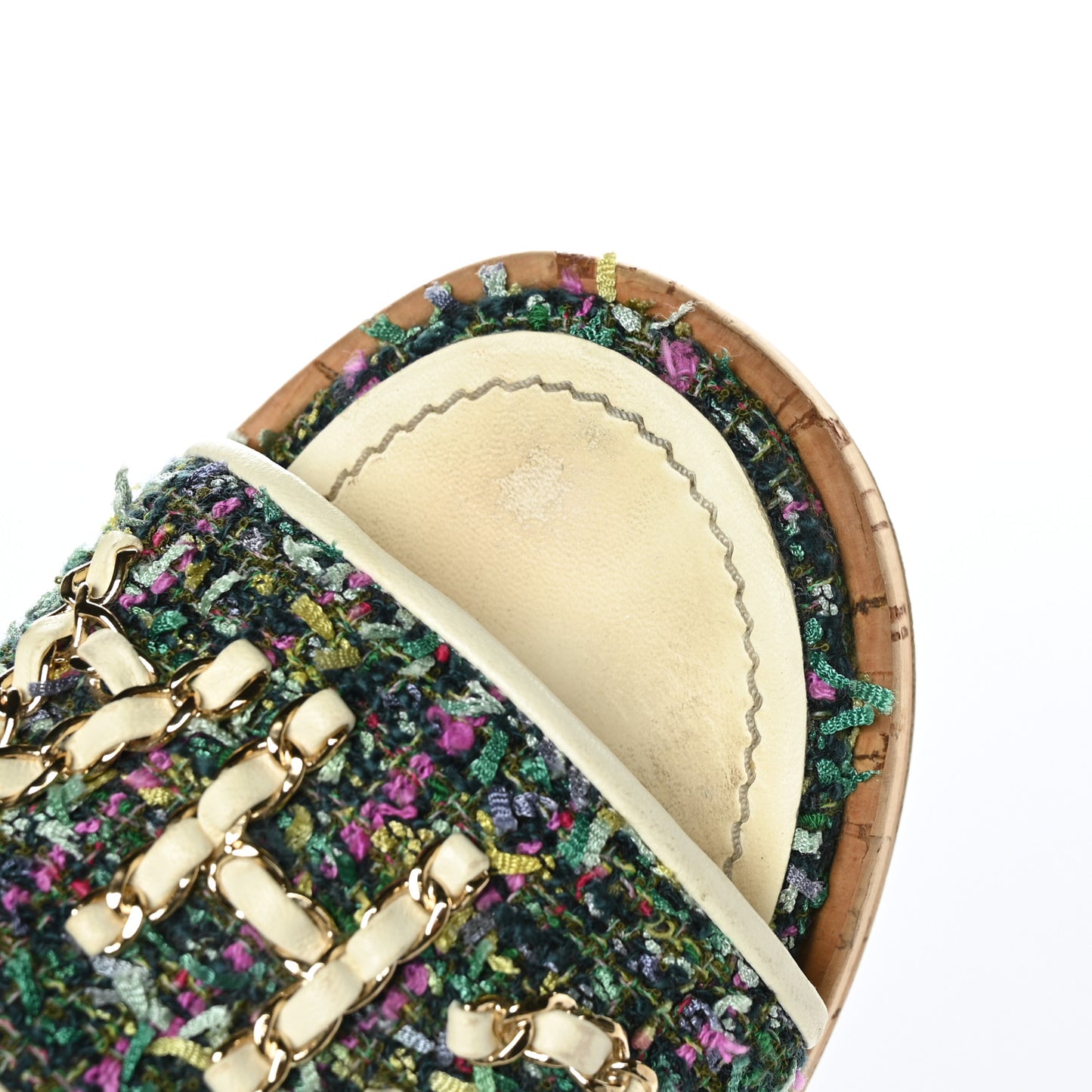Tweed Cork Mule Sandal 39 White Multicolor