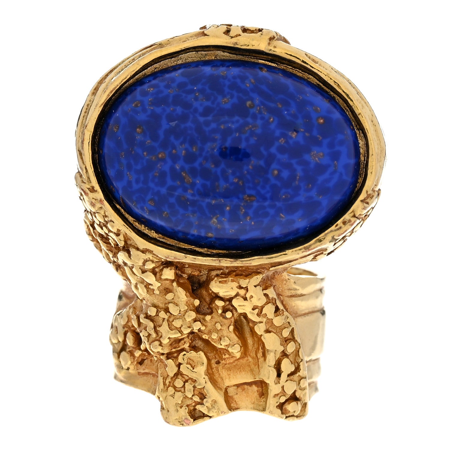 Saint Laurent Glass Cabochon Arty Ovale Ring 54 7 Gold Lapis 1 of 5