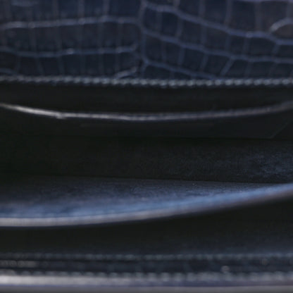 Saint Laurent Calfskin Crocodile Embossed Medium Monogram Sunset Navy 4 of 9