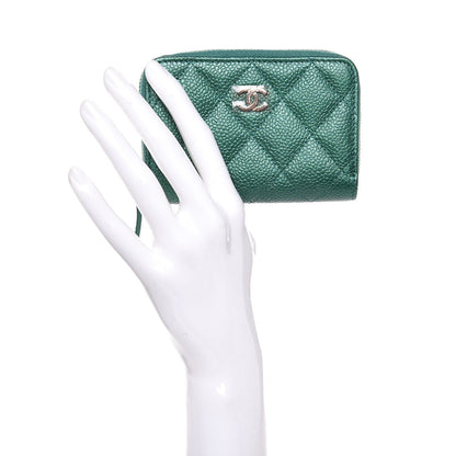 Chanel Metallic Caviar Quilted Zip Coin Purse Green 2 of 16