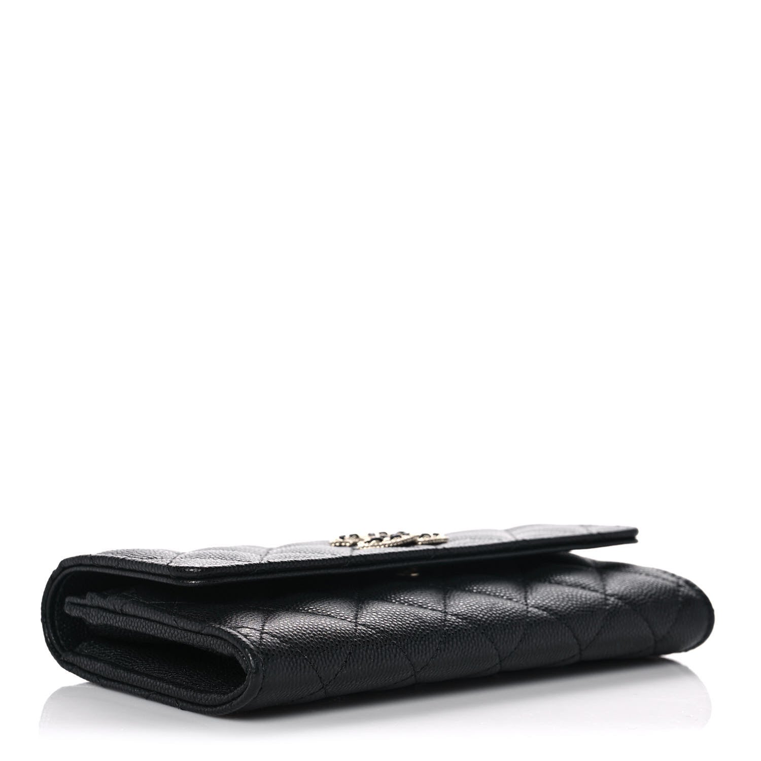 Chanel Caviar Quilted Crystal CC Large Gusset Flap Wallet Black 4 of 11