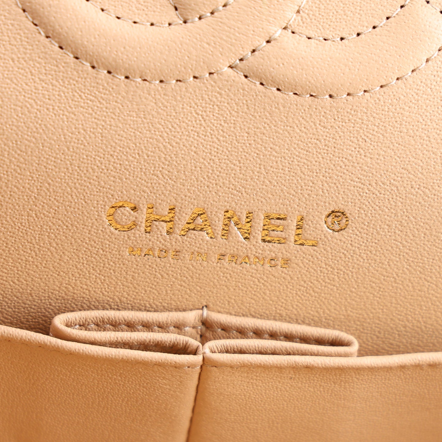 Lambskin Quilted Medium Double Flap Beige