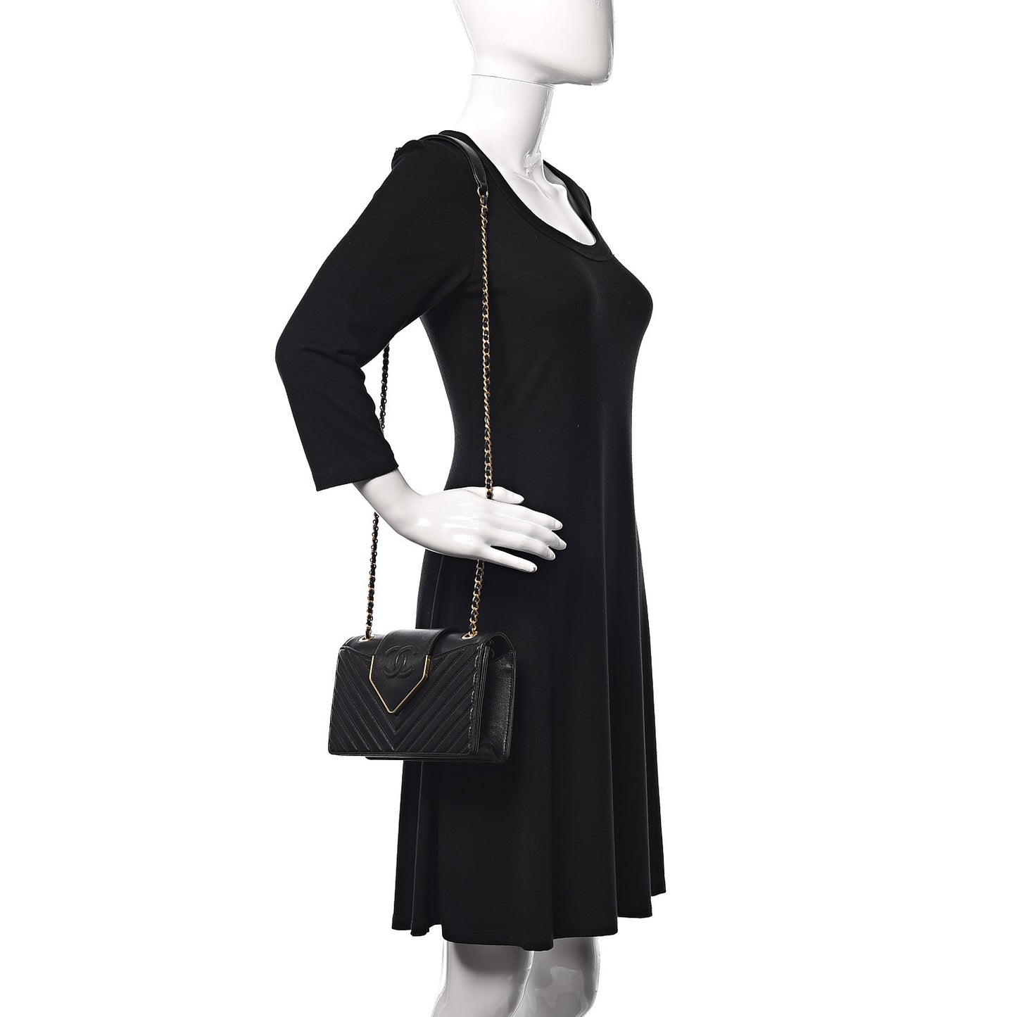 Shiny Sheepskin Chevron Quilted Mini Collar and Tie Flap Black