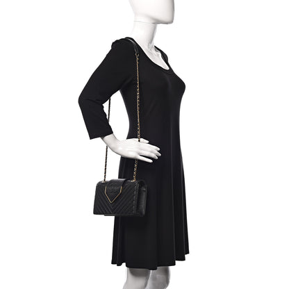 Chanel Shiny Sheepskin Chevron Quilted Mini Collar and Tie Flap Black 2 of 10