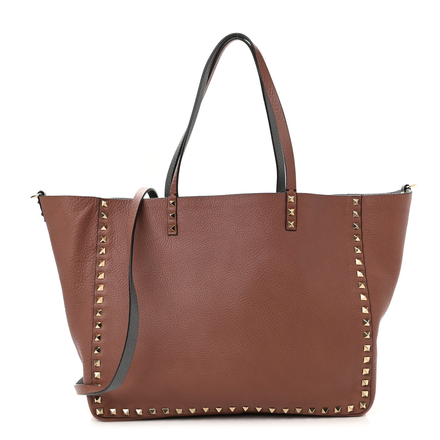 Grained Calfskin Medium Rockstud Reversible Tote Dark Rose Grey