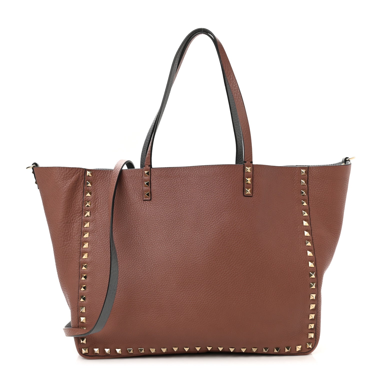 Valentino Garavani Grained Calfskin Medium Rockstud Reversible Tote Dark Rose Grey 1 of 22