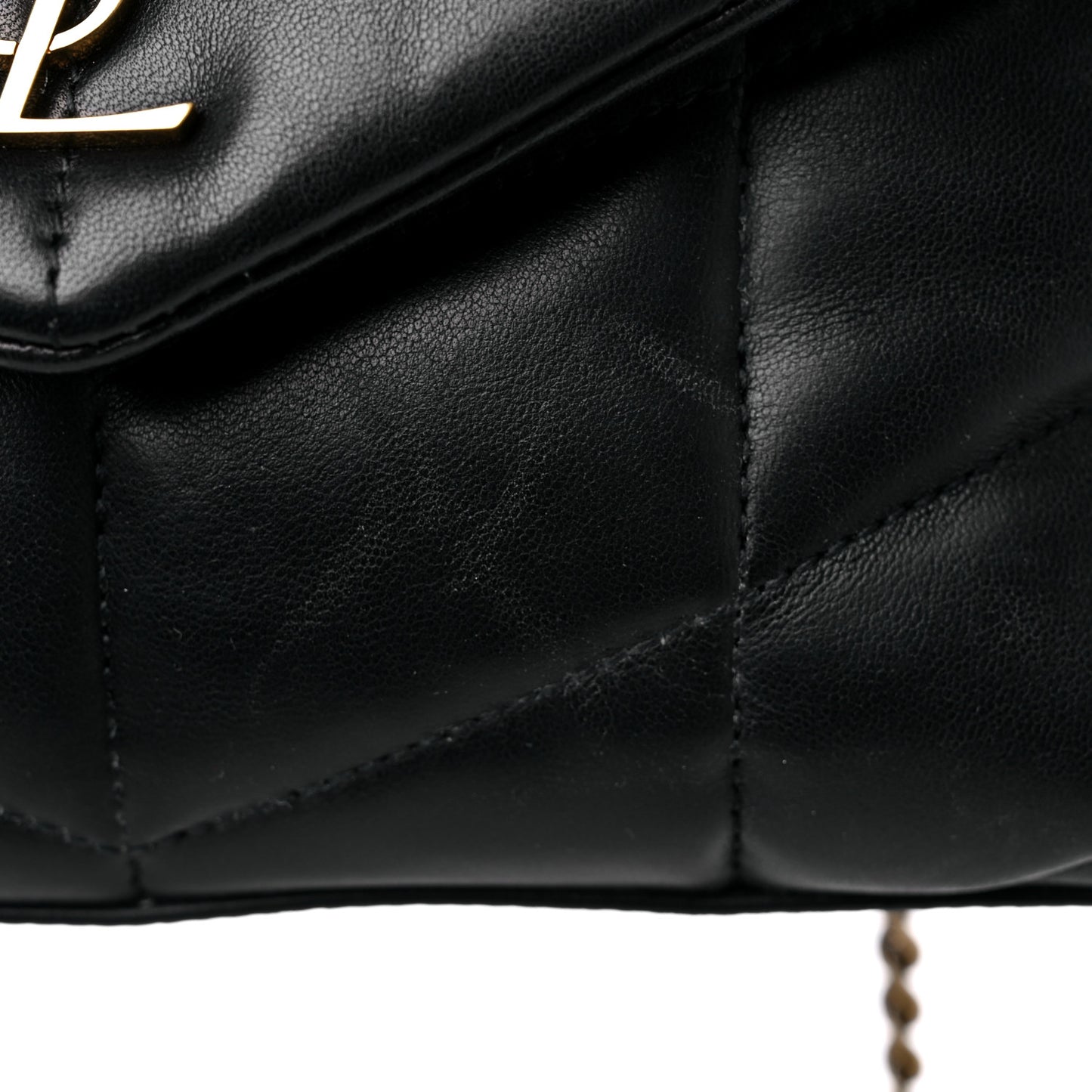 Lambskin Quilted Toy Loulou Puffer Monogram Chain Satchel Black