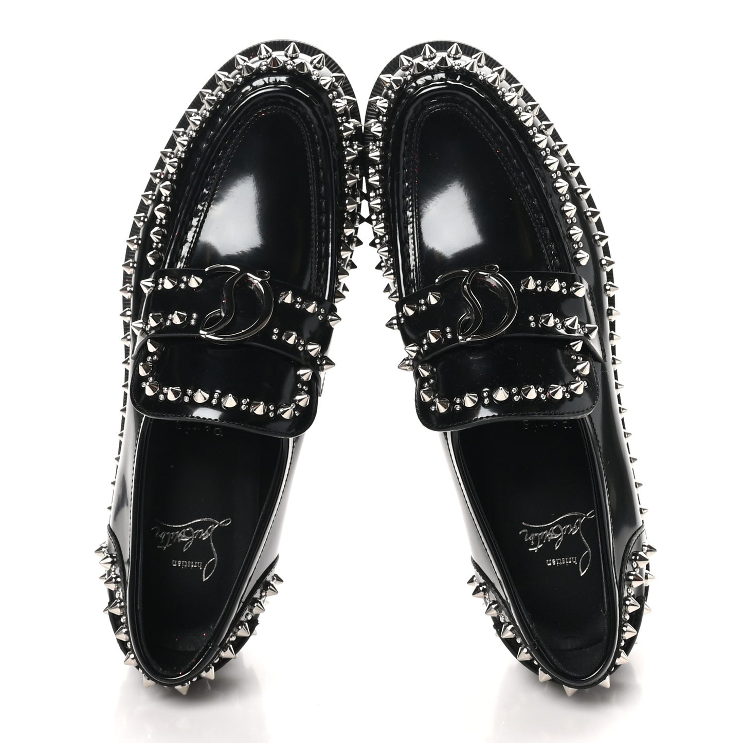 Calfskin Abrasivato Spike Womens Loafers 38.5 Black