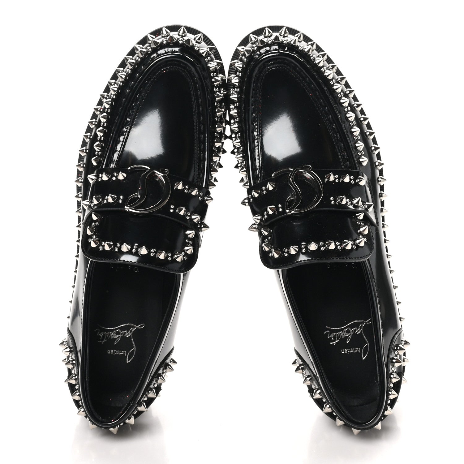 Christian Louboutin Calfskin Abrasivato Spike Womens Loafers 38.5 Black 2 of 9