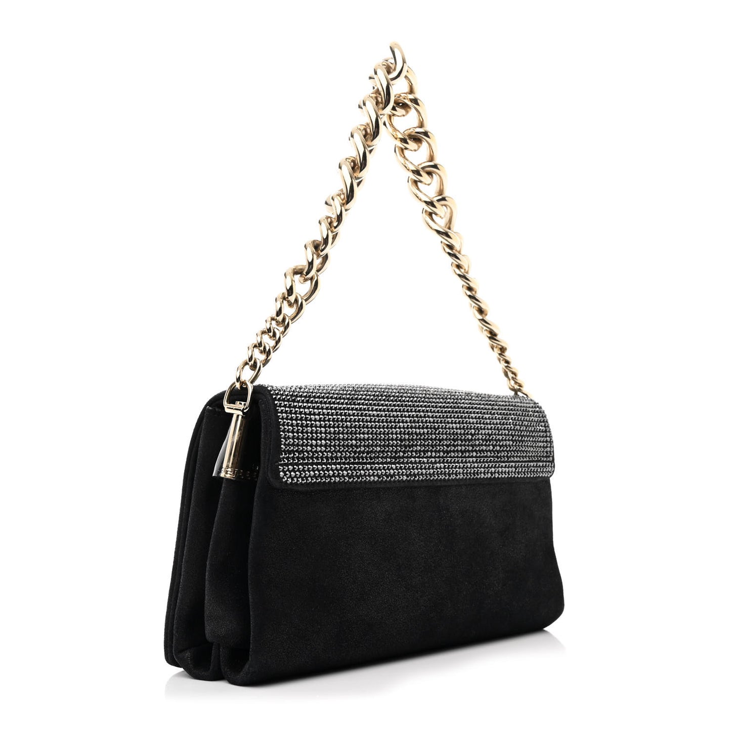 Suede Crystal Medusa Sultan Evening Bag Black