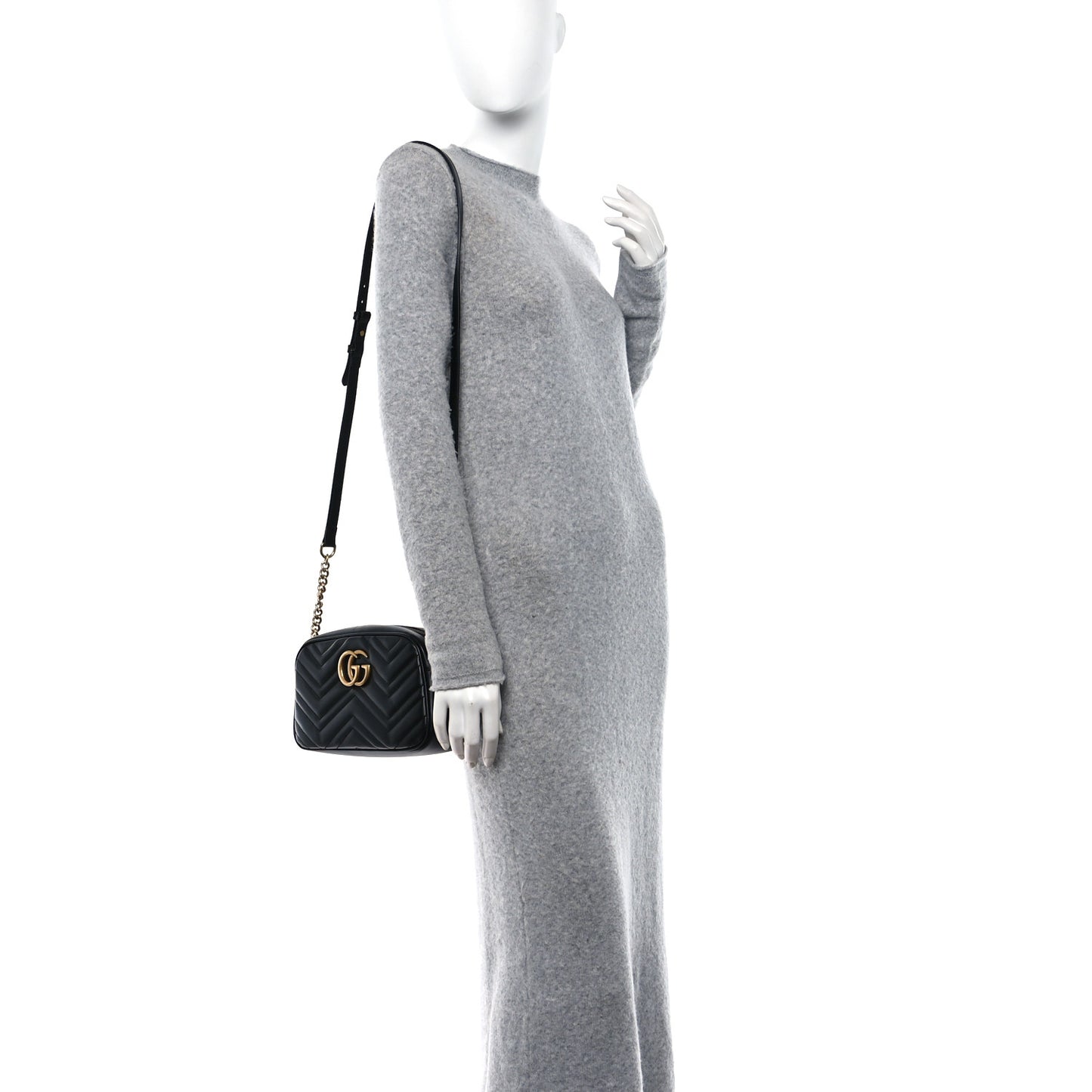 Calfskin Matelasse Small GG Marmont Chain Shoulder Bag Black