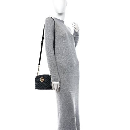 Gucci Calfskin Matelasse Small GG Marmont Chain Shoulder Bag Black 2 of 11