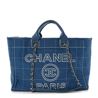 Chanel Cotton Medium Deauville Tote Blue White 3 of 12