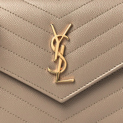 Saint Laurent Grain De Poudre Matelasse Chevron Monogram Envelope Chain Wallet Deep Beige 7 of 9