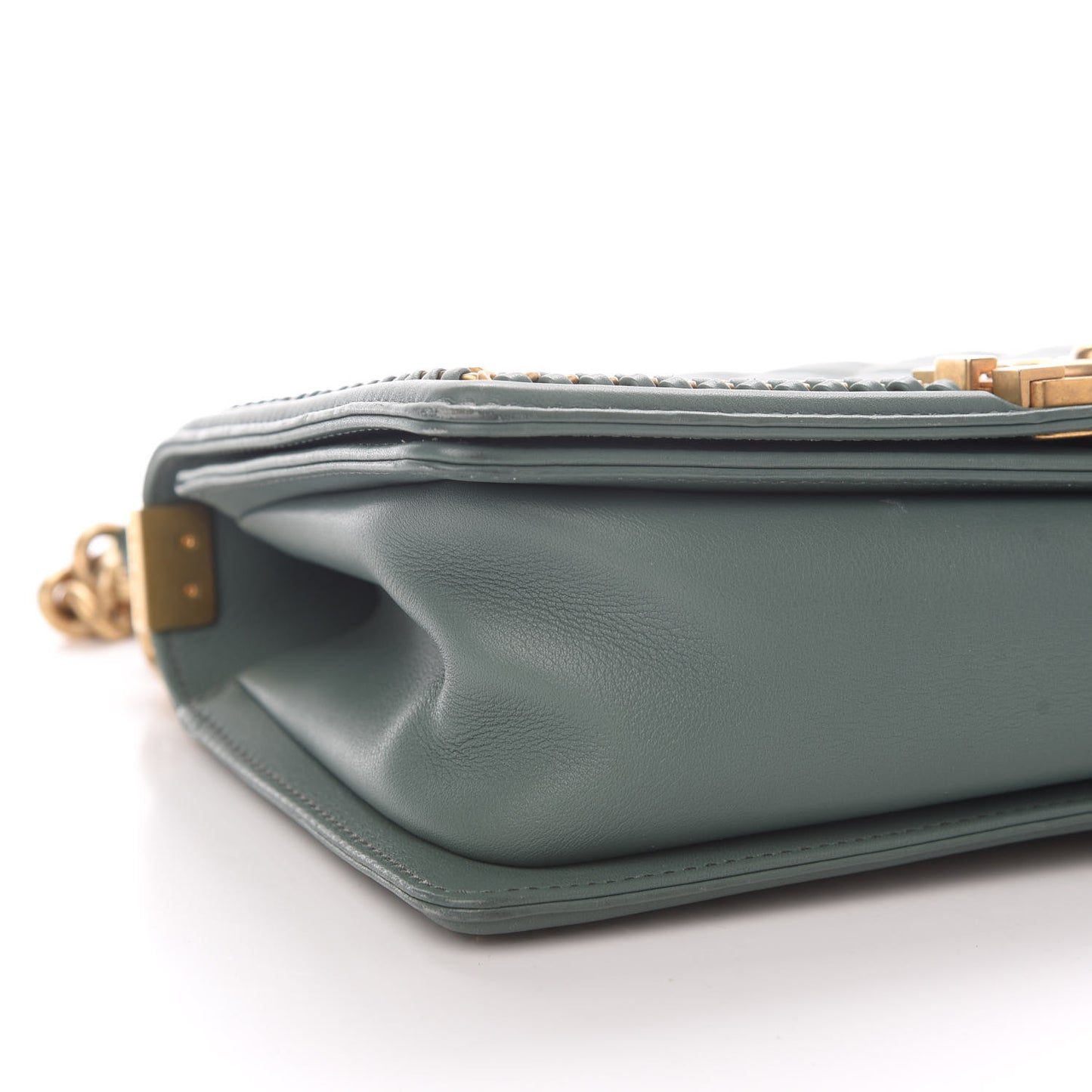 Calfskin Quilted Medium Boy Top Handle Flap Green