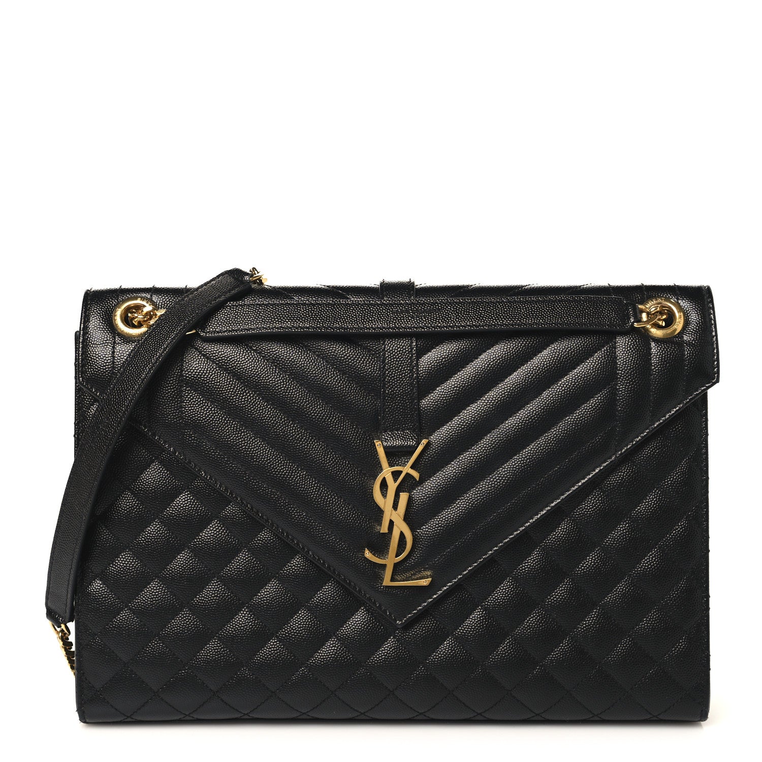 Saint Laurent Grain De Poudre Textured Mixed Matelasse Large Triquilt Monogram Satchel Black 1 of 10